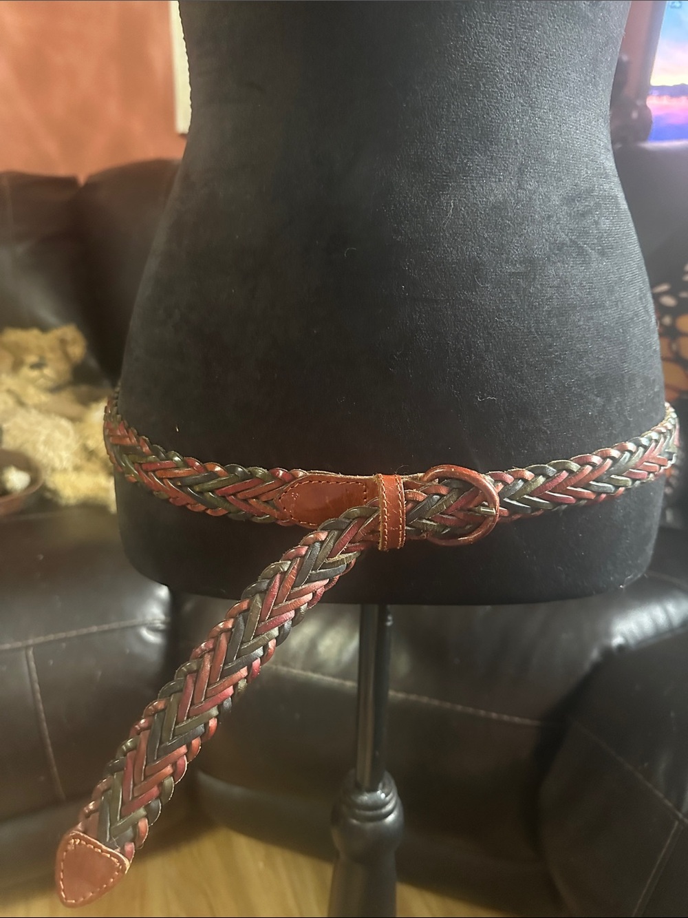 Woven Leather Waist Belt in Brown & Olive